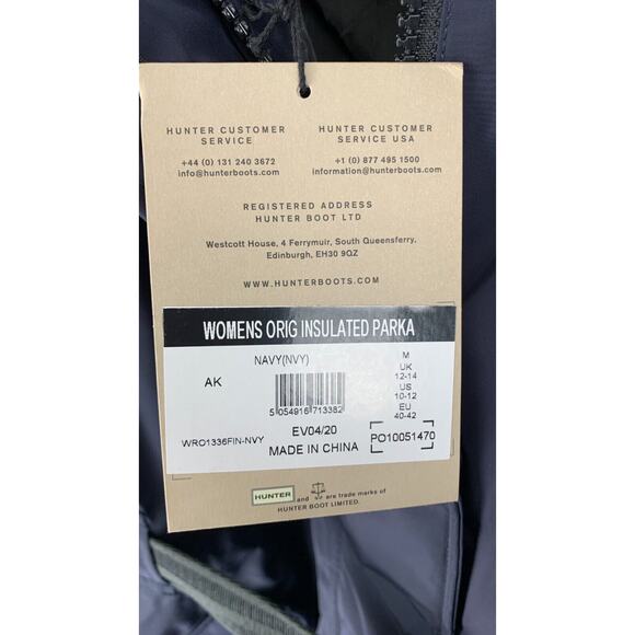 Hunter Original Womens Navy Insulated Parka Rain Jacket Hooded Size Medium NWT - Picture 8 of 8